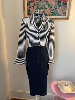 Striped Navy & White Pencil Skirt Dress